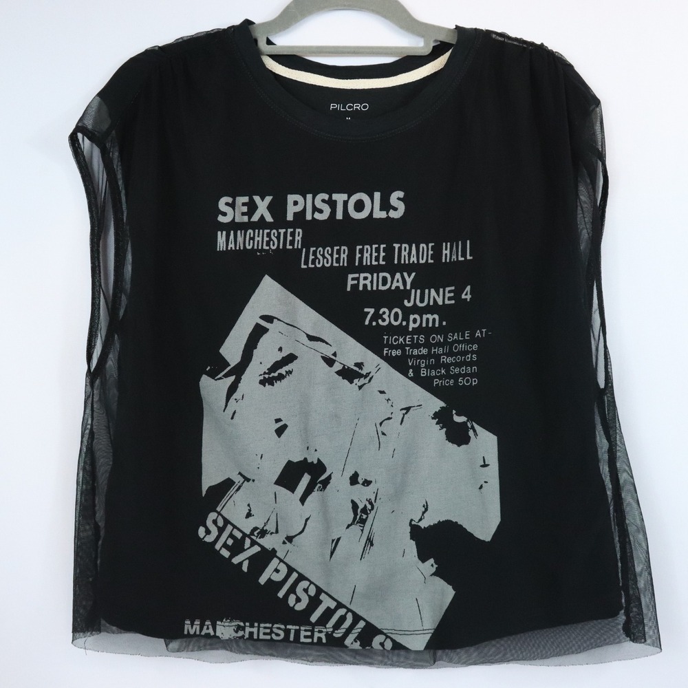 Pilcro Sex Pistols Graphic Sleeveless Top Tee Mesh Overlay Punk Grunge Goth Sz M